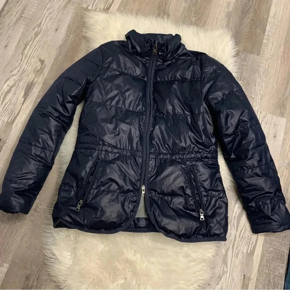 Banana Republic navy blue down double zip puffer quilted jacket sz m 8/10 - Picture 12 of 12